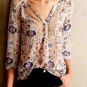 Maeve by Anthropologie 3/4 Sleeve Semi Sheer Gauzy Blouse Size 10
